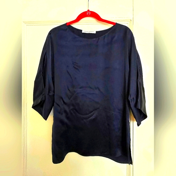 Amanda Uprichard Navy Blue Blouse Top | Size Large | 100% Silk - Picture 4 of 14